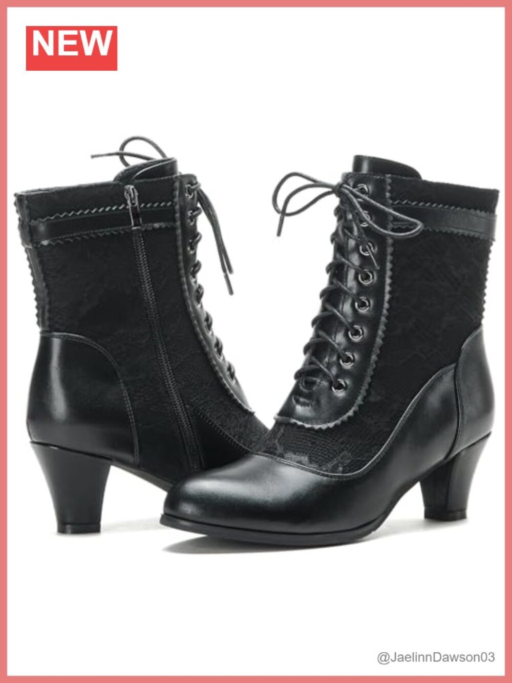 Victorian Lace Up Ankle Boots Women Block Heel Vintage Faux Leather Booties